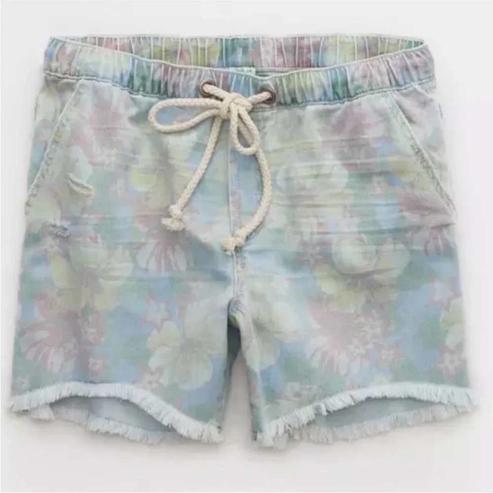 Aerie Tropical Print Denim Shorts